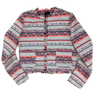 Belle Vere Tweed Fringe Open Front Blazer Jacket New